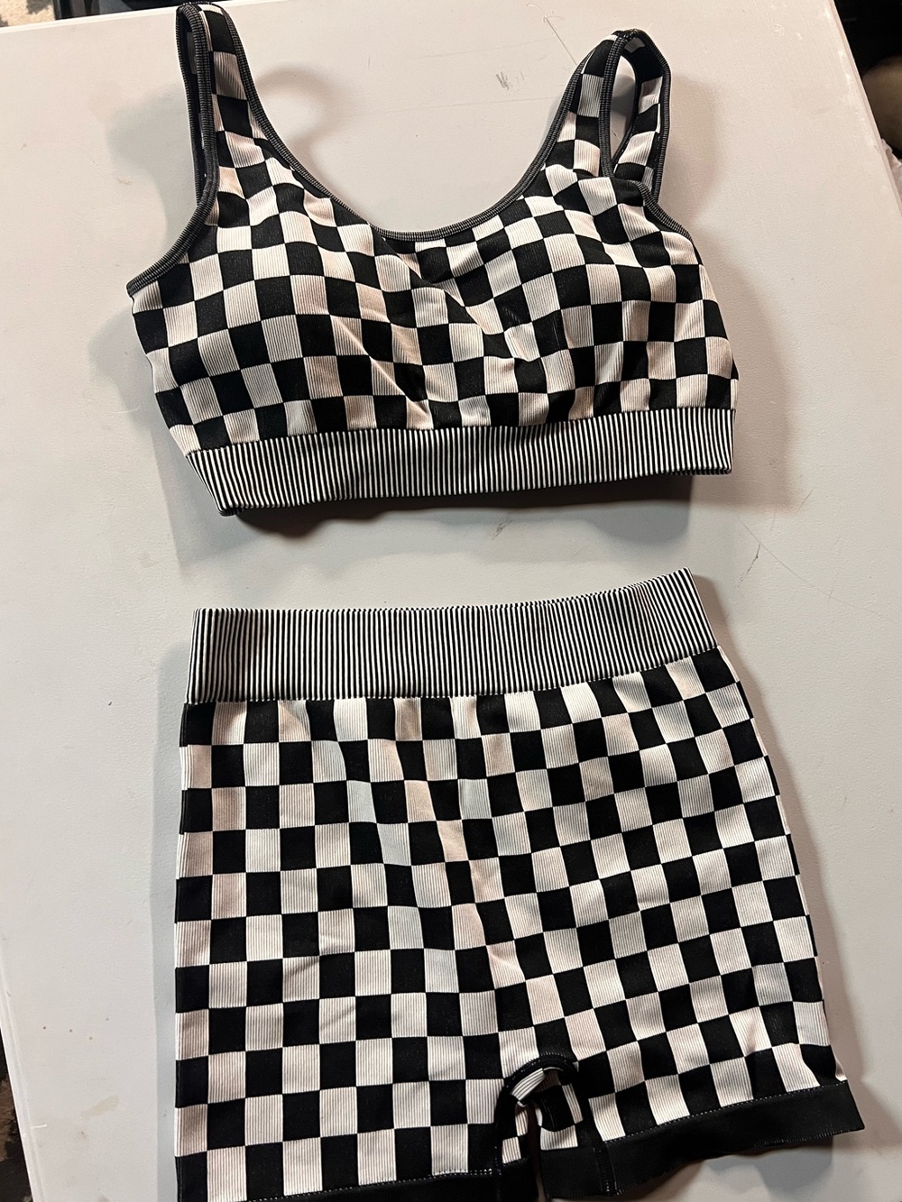 Women's Checkerboard Bike Shorts — Black & White